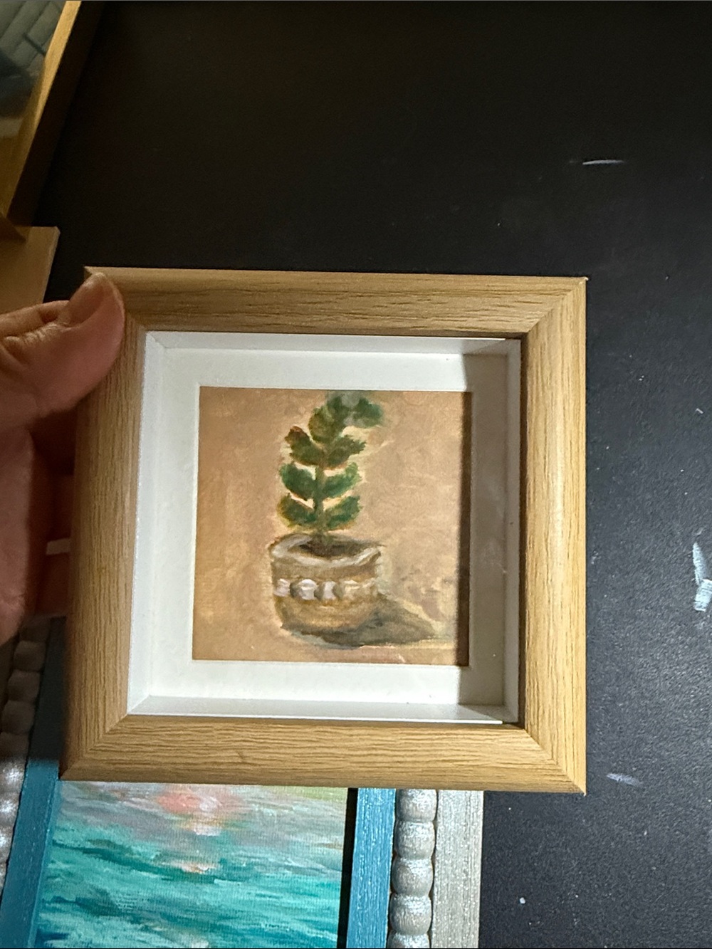 Mini Framed Plant Art - Green and Tan Botanical Print